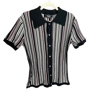 OVER KLESHAS Coogi Style 3D Polo Striped Collared Sz M Short Sleeve Retro 90s